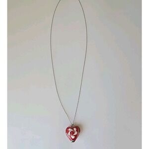 Midas 14K White Gold Chain Necklace 18" Fine Turkey Swirled Glass Heart‎ Pendant